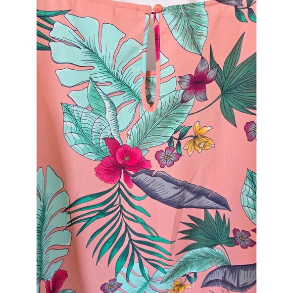 Juna Rose Top Sz 16 Pink Tropical Floral Cold Shoulder Short Sleeve Blouse - Picture 3 of 4